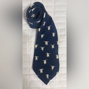 Vicky Davis New York Navy Blue Penguin Pattern Tie 100% Silk Made in USA